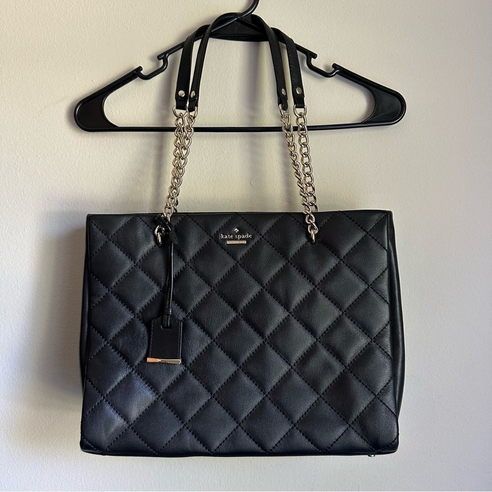 Kate Spade Emerson Place Phoebe Quilted Leather Bag Black and Gold Tote Purse